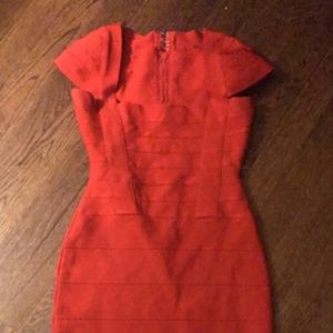 No brand red cap sleeve body con bandage dress